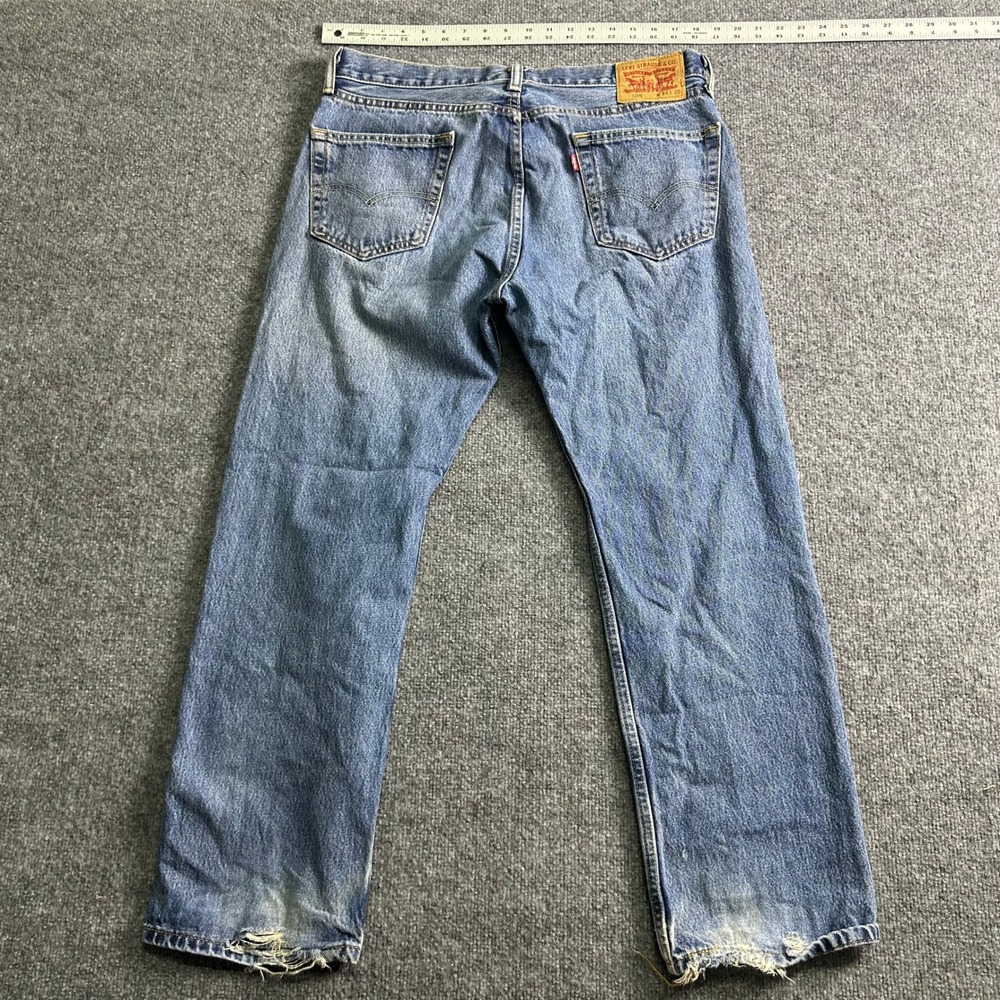 Levi's Jeans Mens Size 34x29 Blue 501 Original Fit Straight Leg Distressed Denim - Picture 7 of 8